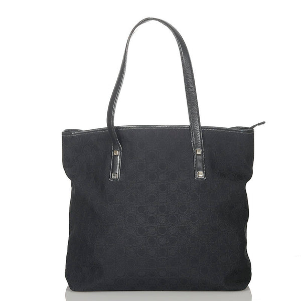 サルヴァトーレフェラガモ ガンチーニ  AU-21 2812 ブラック キャンバス レザー トートバッグ レディース Salvatore Ferragamo 【中古】