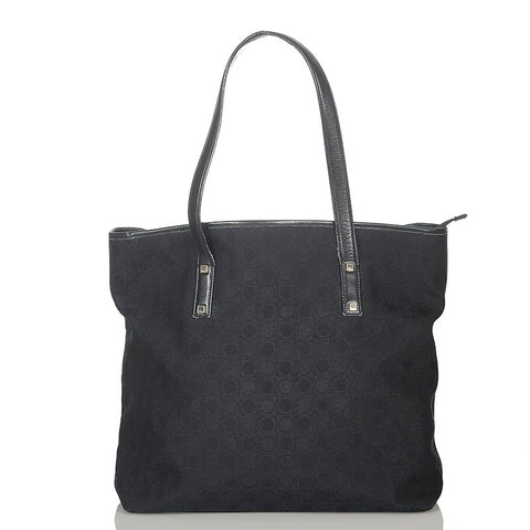 サルヴァトーレフェラガモ ガンチーニ  AU-21 2812 ブラック キャンバス レザー トートバッグ レディース Salvatore Ferragamo 【中古】