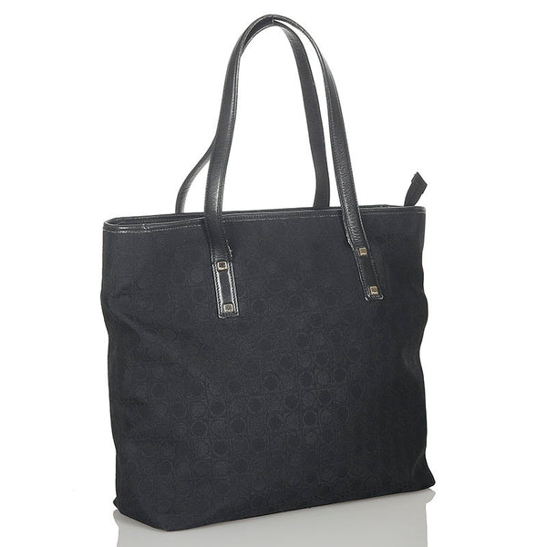 サルヴァトーレフェラガモ ガンチーニ  AU-21 2812 ブラック キャンバス レザー トートバッグ レディース Salvatore Ferragamo 【中古】