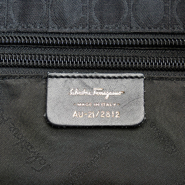 サルヴァトーレフェラガモ ガンチーニ  AU-21 2812 ブラック キャンバス レザー トートバッグ レディース Salvatore Ferragamo 【中古】