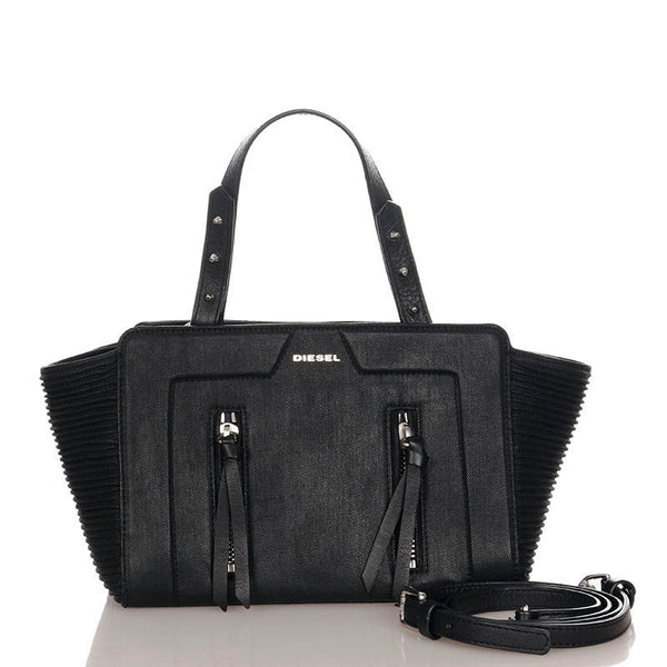 ディーゼル ブラック キャンバス レザー ハンドバッグ ショルダーバッグ 2WAY レディース DIESEL 【中古】
