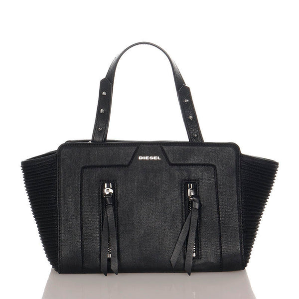 ディーゼル ブラック キャンバス レザー ハンドバッグ ショルダーバッグ 2WAY レディース DIESEL 【中古】