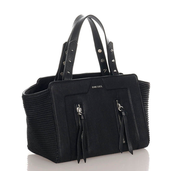 ディーゼル ブラック キャンバス レザー ハンドバッグ ショルダーバッグ 2WAY レディース DIESEL 【中古】