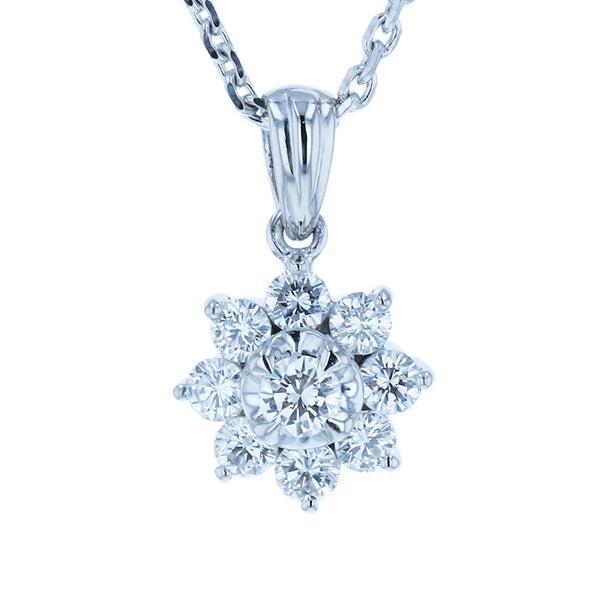 Pt900 プラチナ Pt850 プラチナ ダイヤ0.50ct フラワーモチーフ ネックレス レディース 【中古】