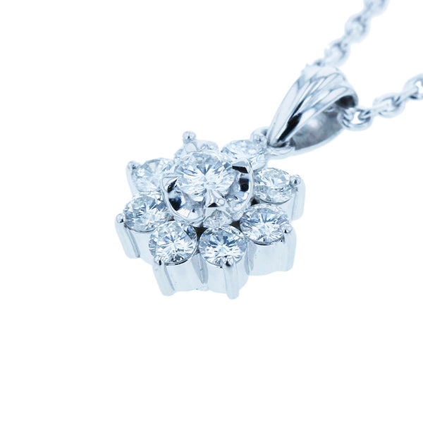 Pt900 プラチナ Pt850 プラチナ ダイヤ0.50ct フラワーモチーフ ネックレス レディース 【中古】