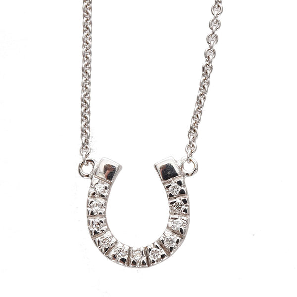 スタージュエリー K18WG ホワイトゴールド ダイヤ0.08ct ホースシューモチーフ ネックレス レディース STAR JEWELRY 【中古】