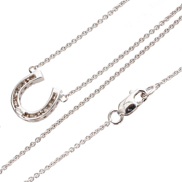 スタージュエリー K18WG ホワイトゴールド ダイヤ0.08ct ホースシューモチーフ ネックレス レディース STAR JEWELRY 【中古】