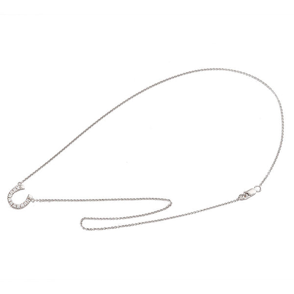 スタージュエリー K18WG ホワイトゴールド ダイヤ0.08ct ホースシューモチーフ ネックレス レディース STAR JEWELRY 【中古】