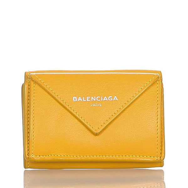 バレンシアガ ペーパー 三つ折り財布 391446 イエロー レザー レディース BALENCIAGA 【中古】