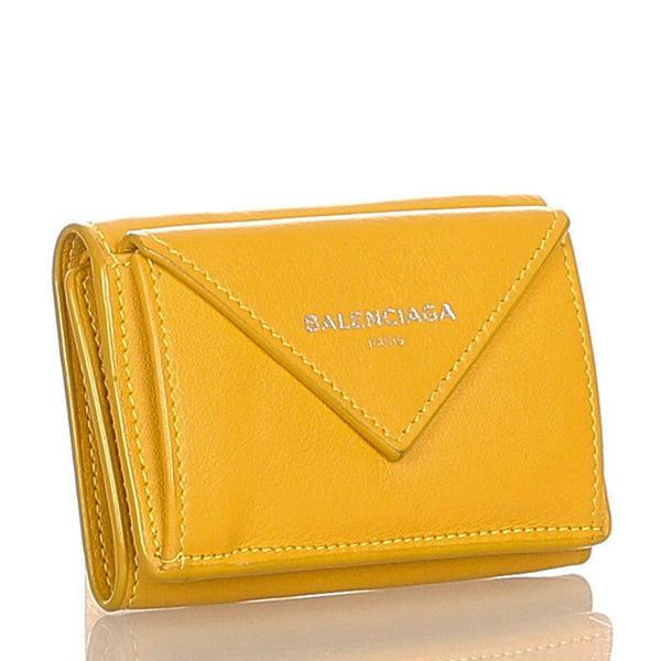 バレンシアガ ペーパー 三つ折り財布 391446 イエロー レザー レディース BALENCIAGA 【中古】