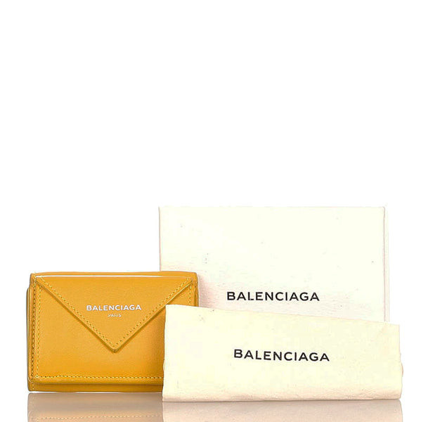 バレンシアガ ペーパー 三つ折り財布 391446 イエロー レザー レディース BALENCIAGA 【中古】