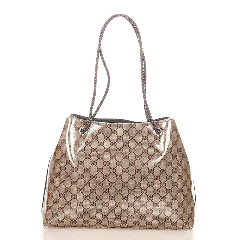 グッチ GGクリスタル 419689 ベージュ ブラウン PVC レザー トートバッグ レディース GUCCI 【中古】