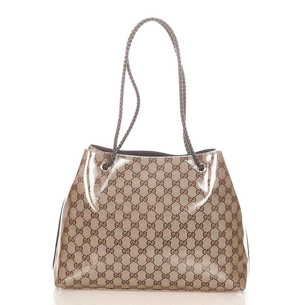 グッチ GGクリスタル 419689 ベージュ ブラウン PVC レザー トートバッグ レディース GUCCI 【中古】