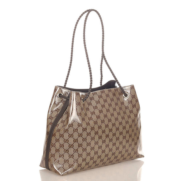 グッチ GGクリスタル 419689 ベージュ ブラウン PVC レザー トートバッグ レディース GUCCI 【中古】