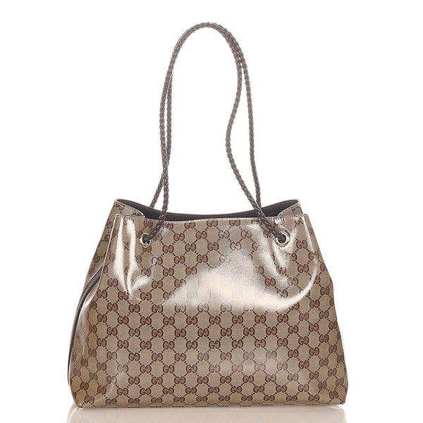 グッチ GGクリスタル 419689 ベージュ ブラウン PVC レザー トートバッグ レディース GUCCI 【中古】