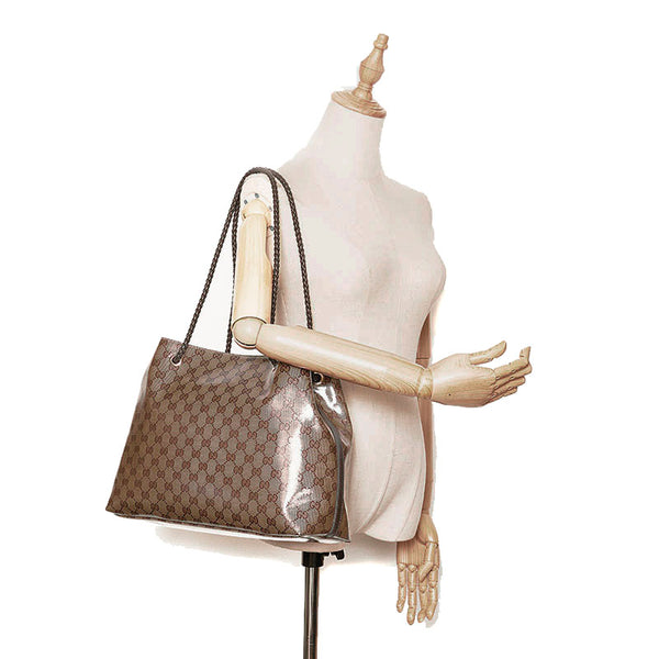 グッチ GGクリスタル 419689 ベージュ ブラウン PVC レザー トートバッグ レディース GUCCI 【中古】