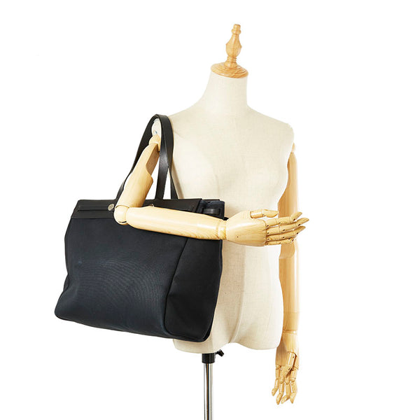 エルメス エールバッグ ブラック キャンバス レザー トートバッグ レディース HERMES ☐F刻印 【中古】