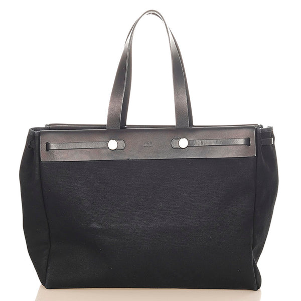 エルメス エールバッグ ブラック キャンバス レザー トートバッグ レディース HERMES ☐F刻印 【中古】
