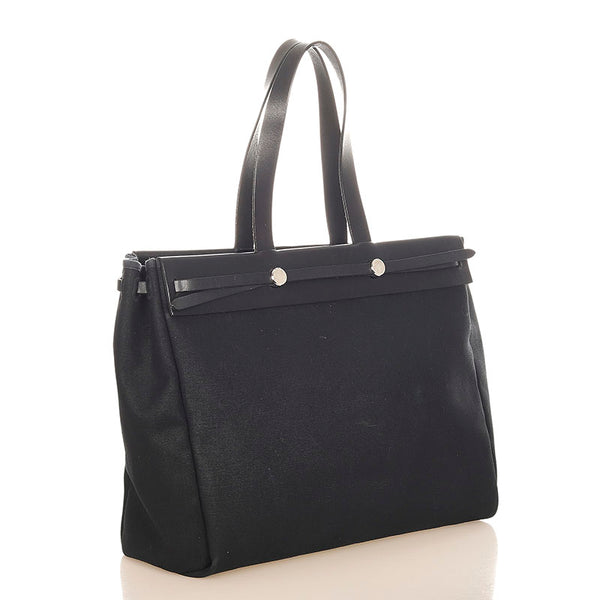 エルメス エールバッグ ブラック キャンバス レザー トートバッグ レディース HERMES ☐F刻印 【中古】