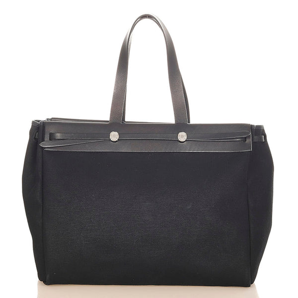 エルメス エールバッグ ブラック キャンバス レザー トートバッグ レディース HERMES ☐F刻印 【中古】