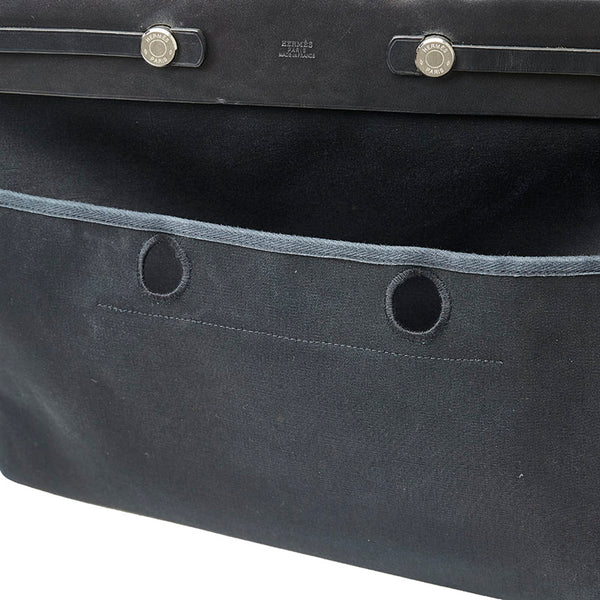 エルメス エールバッグ ブラック キャンバス レザー トートバッグ レディース HERMES ☐F刻印 【中古】