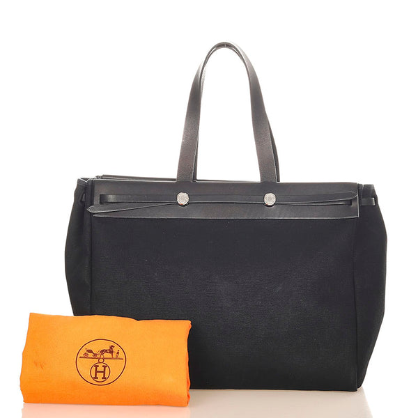 エルメス エールバッグ ブラック キャンバス レザー トートバッグ レディース HERMES ☐F刻印 【中古】