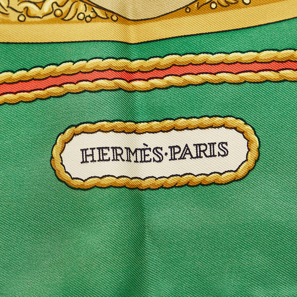 エルメス カレ90 HOMMAGE A CHARLES GARNIER シャルル ガルニエへの賛辞 スカーフ グリーン ゴールド シルク レディース HERMES 【中古】