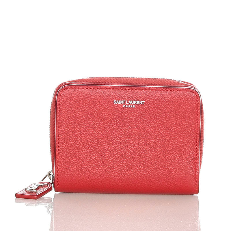 サンローラン 二つ折り財布 レッド レザー レディース SAINT LAURENT 【中古】