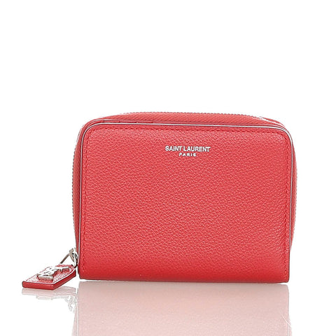 サンローラン 二つ折り財布 レッド レザー レディース SAINT LAURENT 【中古】