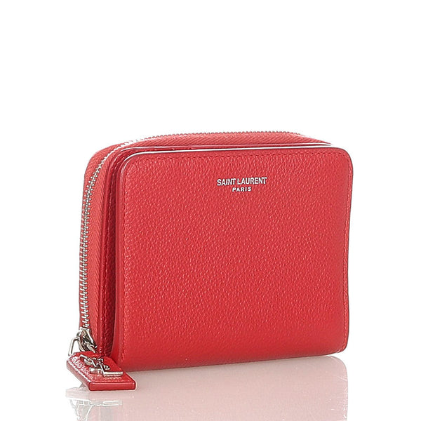 サンローラン 二つ折り財布 レッド レザー レディース SAINT LAURENT 【中古】
