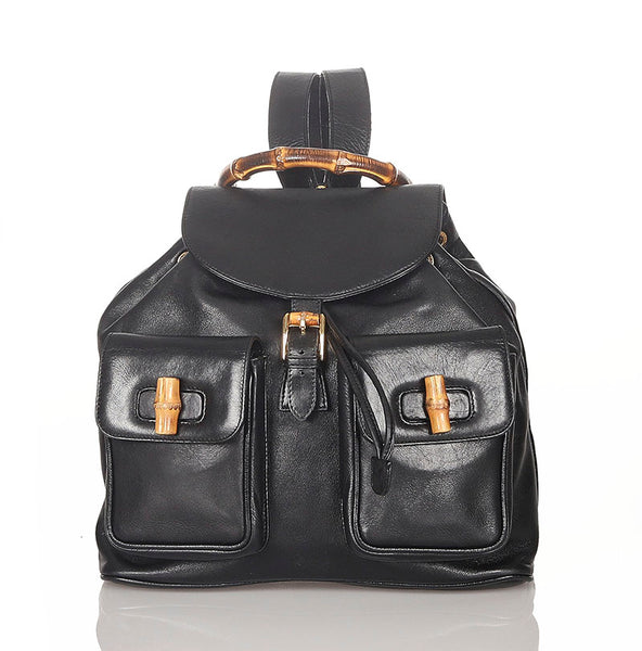 グッチ バンブー 003 2058 0016 ブラック レザー リュック バックパック レディース GUCCI 【中古】