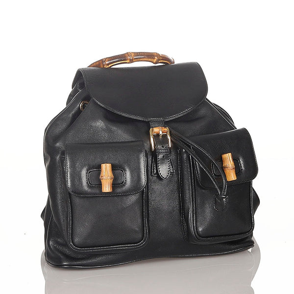 グッチ バンブー 003 2058 0016 ブラック レザー リュック バックパック レディース GUCCI 【中古】