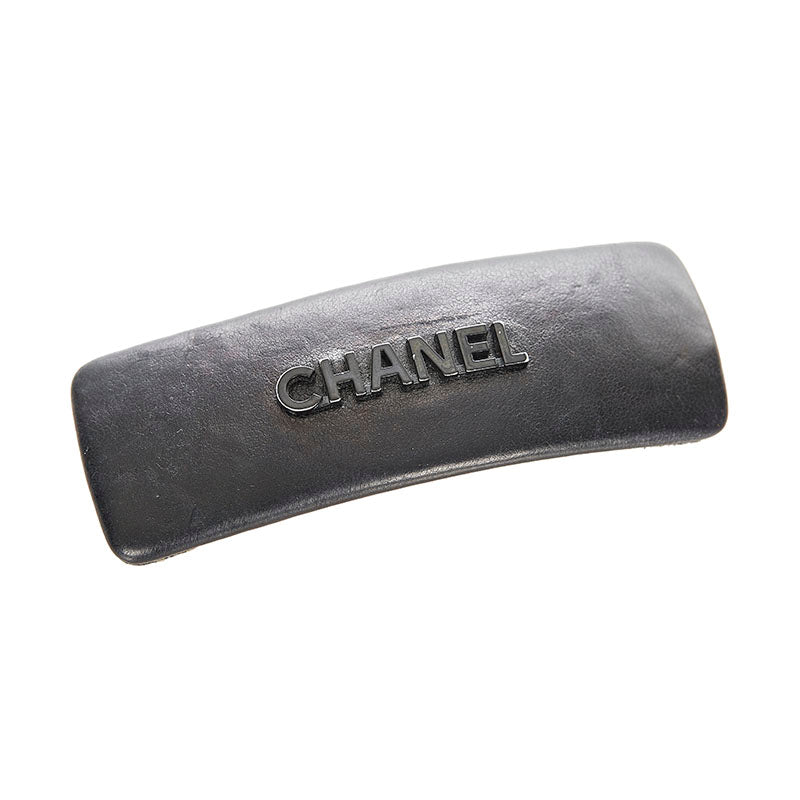 シャネル ブラック ゴールド レザー メッキ バレッタ レディース CHANEL 【中古】