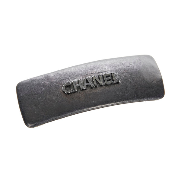 シャネル ブラック ゴールド レザー メッキ バレッタ レディース CHANEL 【中古】