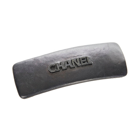シャネル ブラック ゴールド レザー メッキ バレッタ レディース CHANEL 【中古】