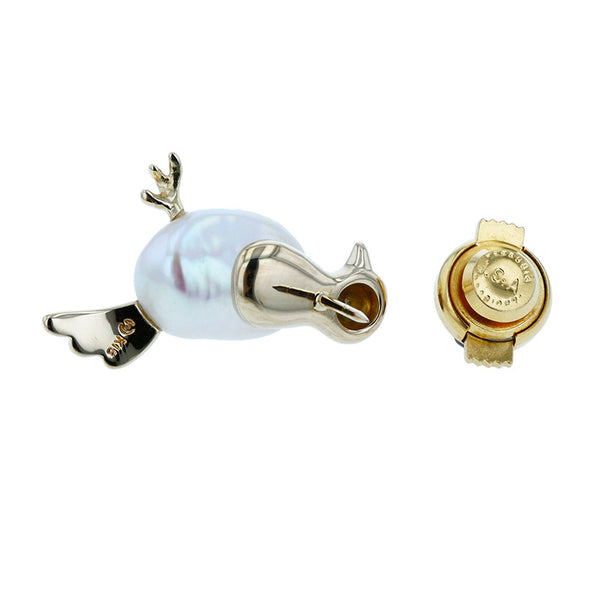 タサキ K18YG イエローゴールド バロックパール 鳥モチーフ タイピン レディース TASAKI 【中古】