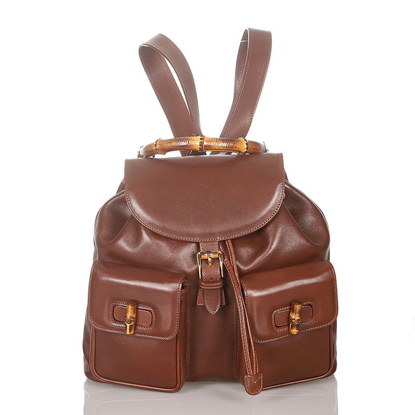 グッチ バンブー 003・2058・0016 ブラウン レザー リュック バックパック レディース GUCCI 【中古】