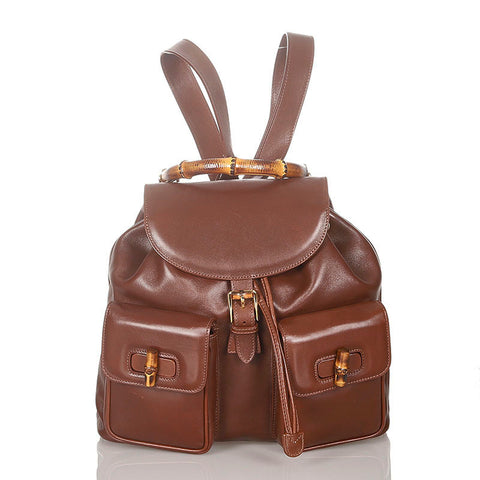 グッチ バンブー 003・2058・0016 ブラウン レザー リュック バックパック レディース GUCCI 【中古】