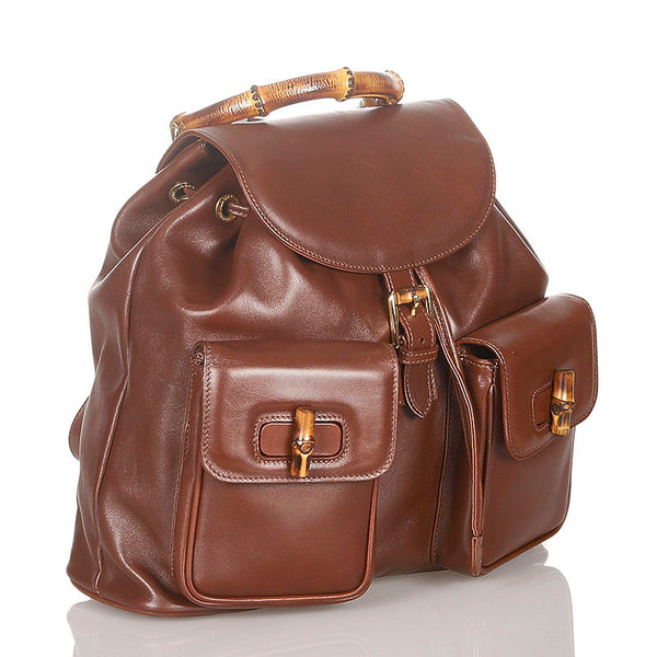 グッチ バンブー 003・2058・0016 ブラウン レザー リュック バックパック レディース GUCCI 【中古】