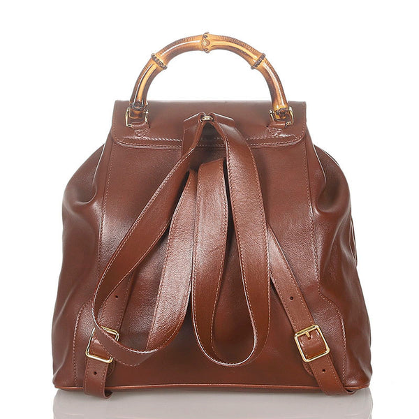 グッチ バンブー 003・2058・0016 ブラウン レザー リュック バックパック レディース GUCCI 【中古】