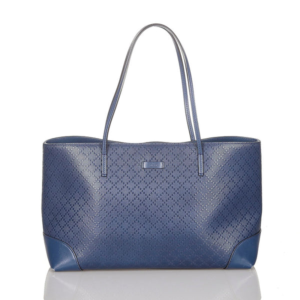 グッチ ディアマンテ  353397 ネイビー ブルー レザー トートバッグ レディース GUCCI 【中古】