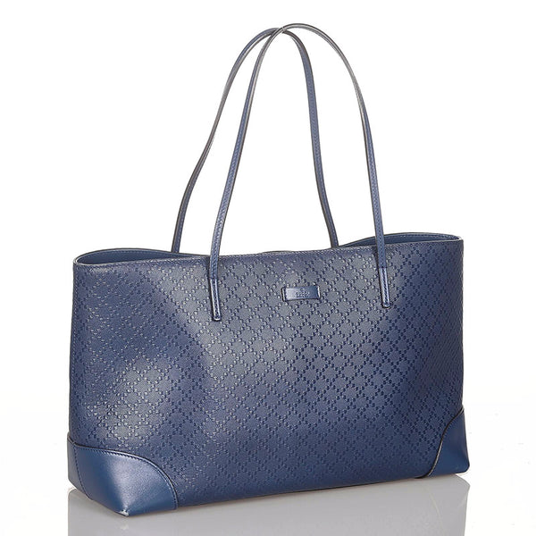 グッチ ディアマンテ  353397 ネイビー ブルー レザー トートバッグ レディース GUCCI 【中古】