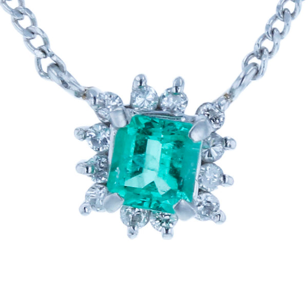 Pt900 プラチナ Pt850 プラチナ エメラルド0.22ct ダイヤ0.08ct ネックレス レディース 【中古】