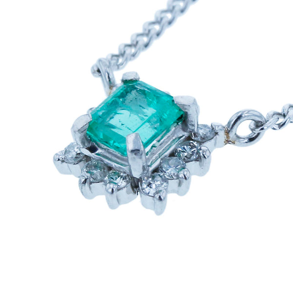 Pt900 プラチナ Pt850 プラチナ エメラルド0.22ct ダイヤ0.08ct ネックレス レディース 【中古】