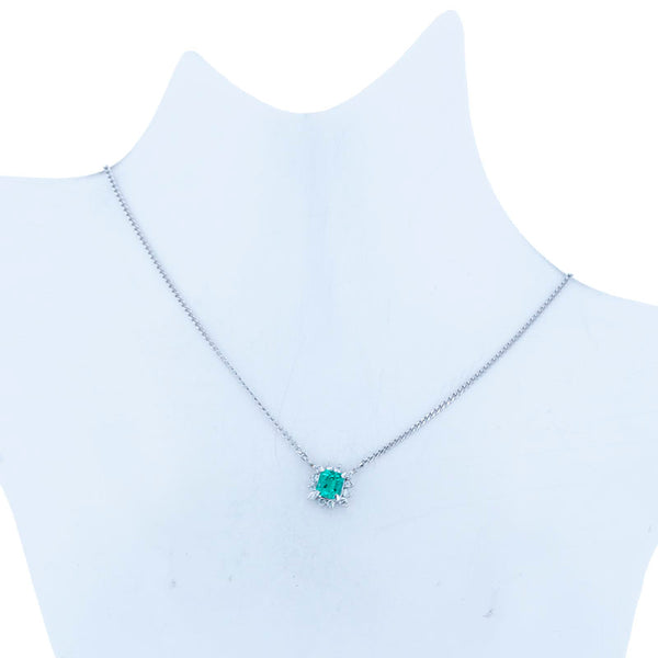 Pt900 プラチナ Pt850 プラチナ エメラルド0.22ct ダイヤ0.08ct ネックレス レディース 【中古】