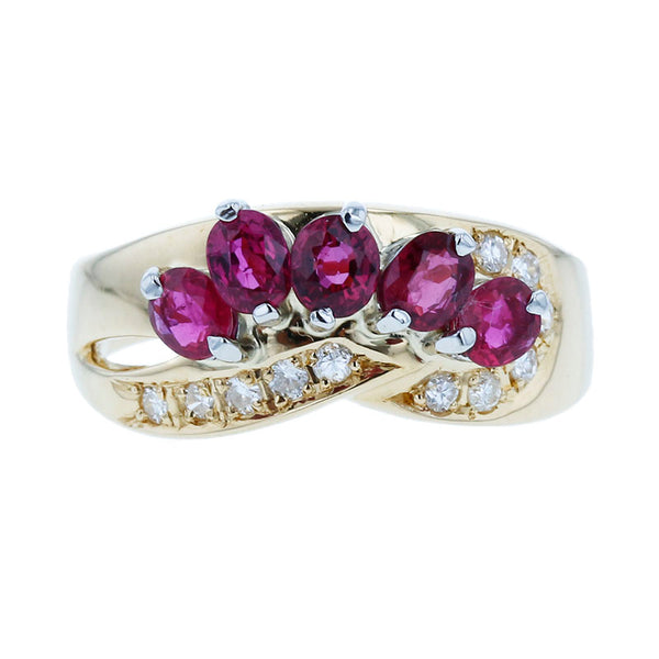 K18YG イエローゴールド ルビー0.99ct ダイヤ0.15ct リング 指輪 レディース 12号 【中古】
