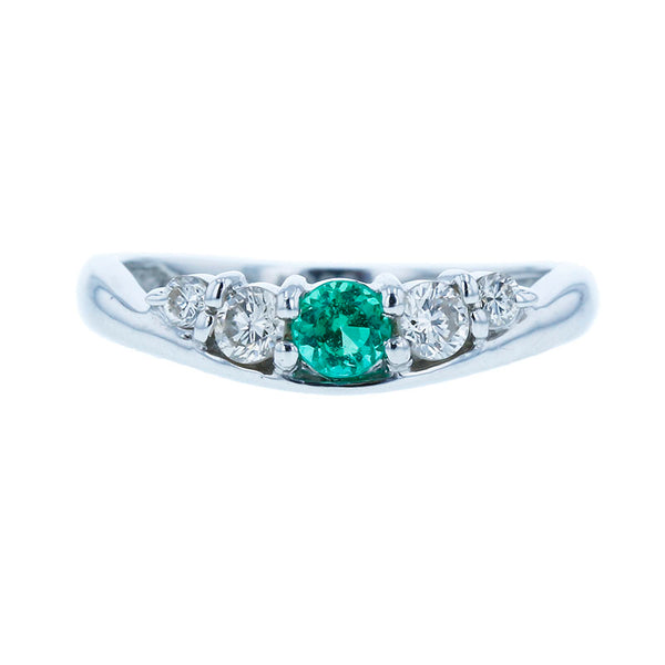 Pt900 プラチナ エメラルド0.17ct ダイヤ0.28ct リング 指輪 レディース 12.5号 【中古】