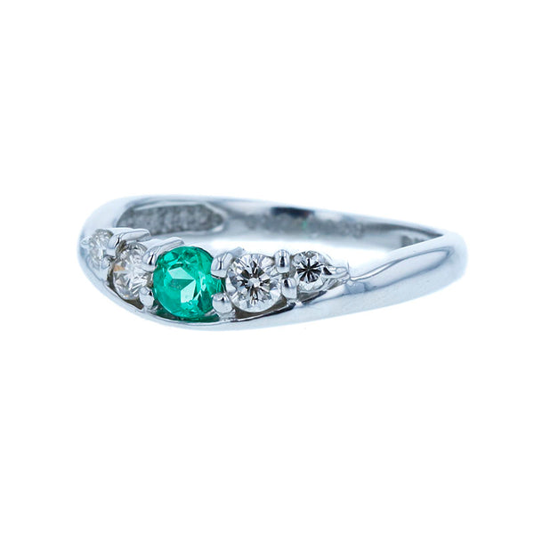 Pt900 プラチナ エメラルド0.17ct ダイヤ0.28ct リング 指輪 レディース 12.5号 【中古】