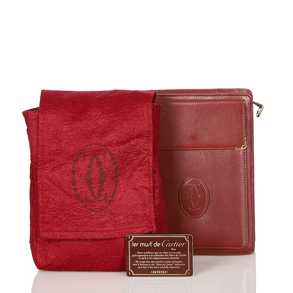 カルティエ マスト ボルドー レザー セカンドバッグ メンズ CARTIER 【中古】