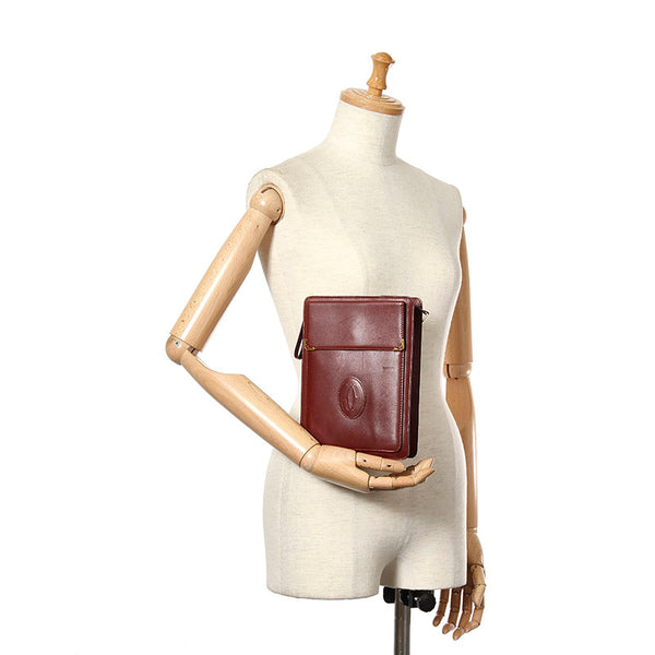 カルティエ マスト ボルドー レザー セカンドバッグ メンズ CARTIER 【中古】